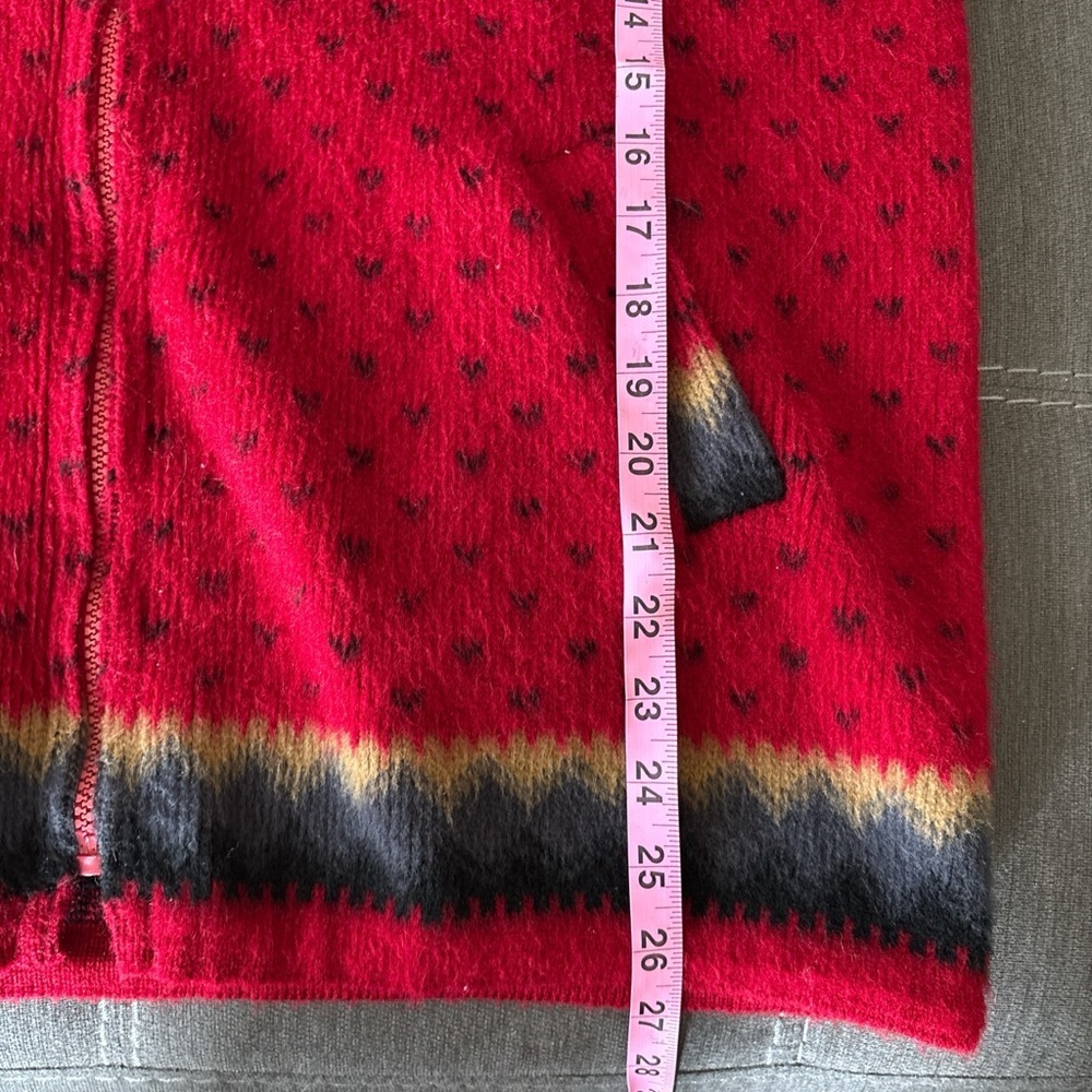 Vintage Artesanias Tuntaquimba Wool Full Zip  Hoodie Sz M Alpacas Red/Black - Picture 5 of 7